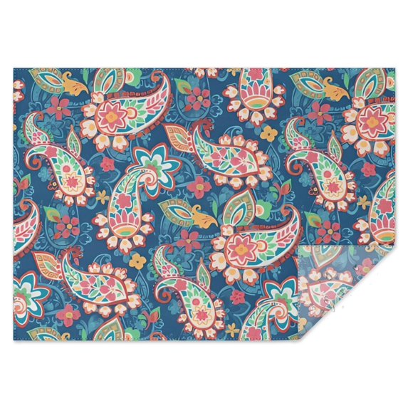 Blue Paisley and Floral Pattern Rectangle Tablecloth 60"x84",Waterproof Polyester Rectangle Table Cloth, Wipeable Spillproof Polyester Tablecloth for Dining, Camping, Indoor and Outdoor