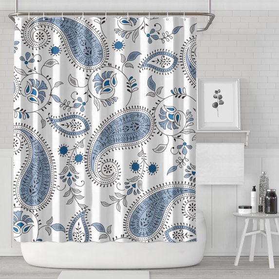 Blue Paisley and Floral Pattern Shower Curtain 72"x84" ,Bathroom Decorative Shower Curtains Set with 12 Hooks,Modern Waterproof Washable Shower Curtain