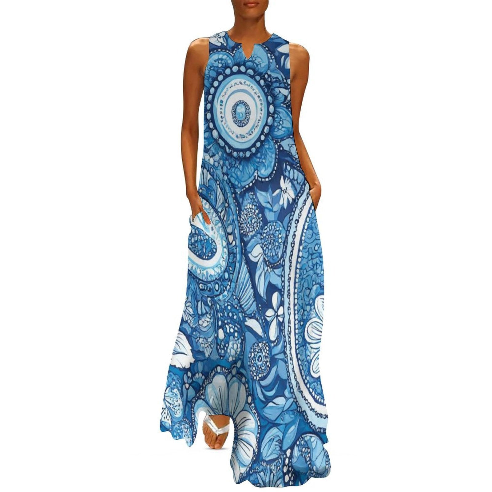 Blue Paisley Floral Print Long Dress luxury evening dresses women ...