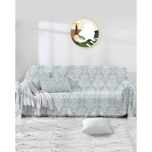 Blue Paisley Floral Sofa Covers for 3 Cushion Couch,Washable Sectional & L Shape Couch Covers for Dog/Cat/Kid,European Classic Mandala Ethnic Tribal Non Slip Sofa Slipcover Futon Cover 71x150