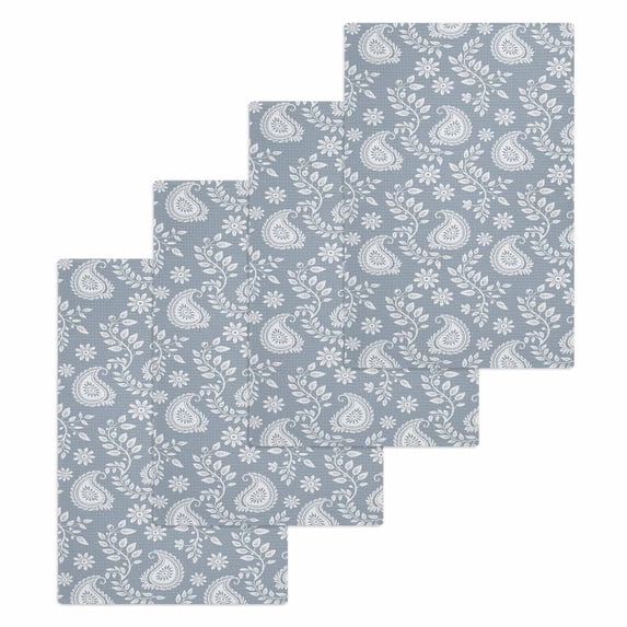 Blue Paisley Kitchen Dish Towels for Drying Dishes Set of 4, Ethnic Vintage Floral Botanical Abstract Waffle Weave Microfiber Hand Tea Bathroom Towels Quick Dry & Absorbent Towel 15.7x23.6