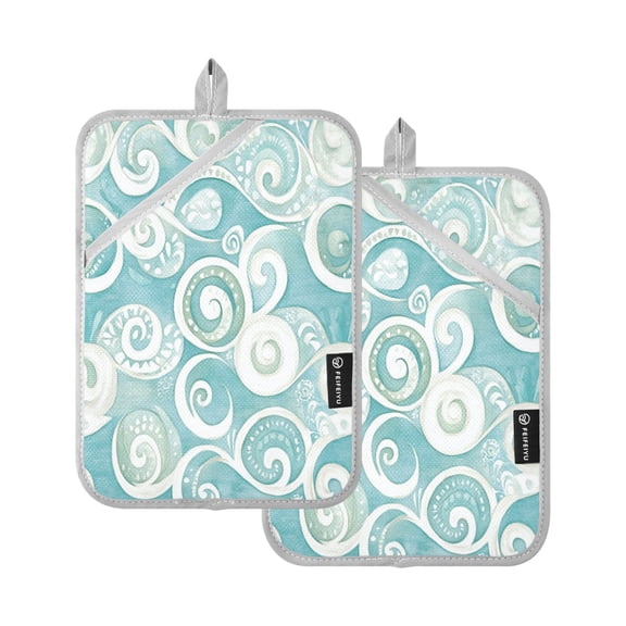 Blue Paisley Pattern 7x9.8in Pot Holder Set Heat-Resistant Oven Hot Pads Durable with Storage Loop