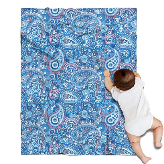 Blue Paisley Pattern Blanket,Comfortable Soft Lamb Wool Throw Blanket,All Season,Warm Lightweight Blankets for Sofa Bed Couch Living Room Chair,30"x40"