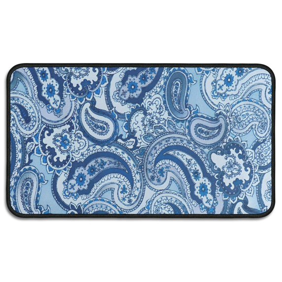 Blue Paisley Pattern Door Rugs,Washable Non Slip Door Mats Indoor,Decorative Door Mats,Entry Mat Indoor for Entrance,Bedroom,Kitchen,Bathroom,30"x17"