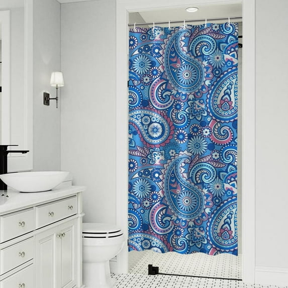 Blue Paisley Pattern Shower Curtain 36"x72" ,Bathroom Decorative Shower Curtains Set with 12 Hooks,Modern Waterproof Washable Shower Curtain