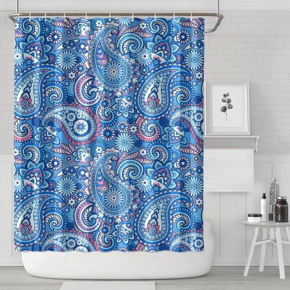 Blue Paisley Pattern Shower Curtain 72"x84" ,Bathroom Decorative Shower Curtains Set with 12 Hooks,Modern Waterproof Washable Shower Curtain