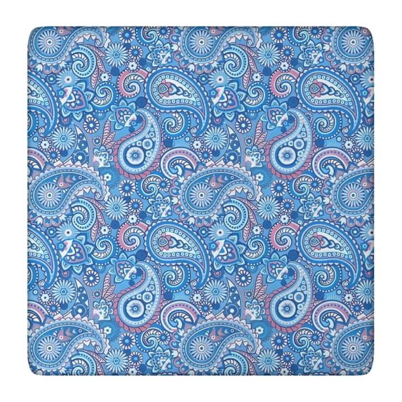 Blue Paisley Pattern Square Fitted Tablecloth with Elastic Edge,Square Table Cover,Washable Elastic Table Cover for Home Kitchen Party Decor 36"x36"