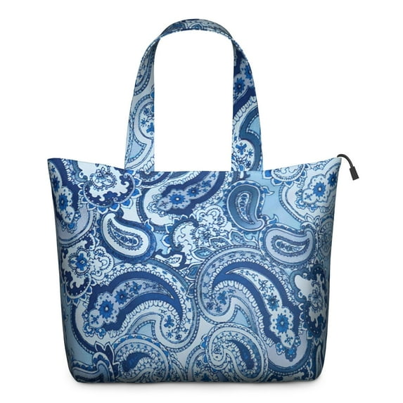 Blue Paisley Pattern Travel Tote Bags for Women Carry On,Large Weekender Bags for Women Travel,Multi Functional Duffle Bag for Work,Shopping,Sports