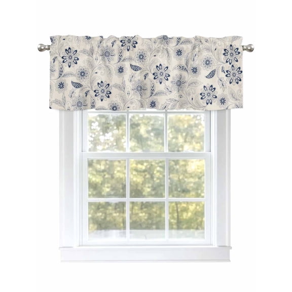 Blue Paisley Pattern Valances for Windows, Rod Pocket Kitchen Valance Curtains - Soft & Washable Small Window Treatment for Living Room, Bathroom, Boho Tribal Vintage Flowers 54x18inch, 1 Panel