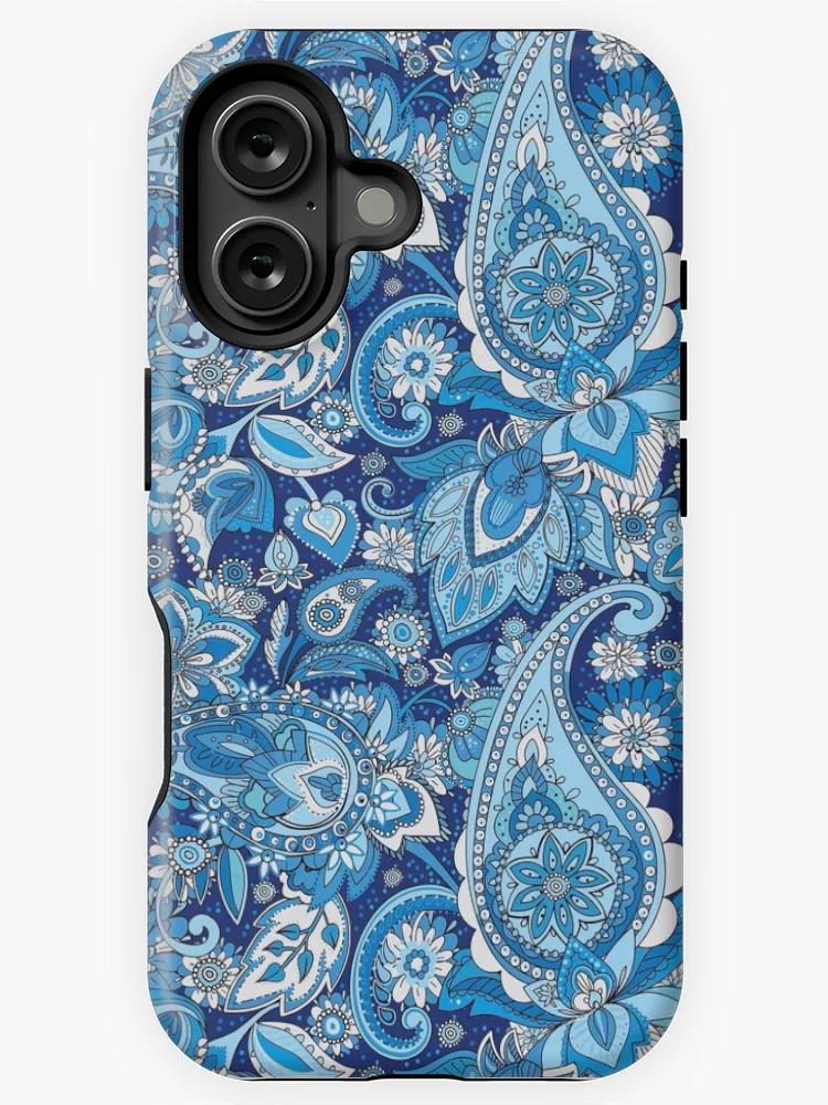 Blue Paisley Seamless Floral Pattern iPhone 16/15/14/13/12/11 Pro Max ...