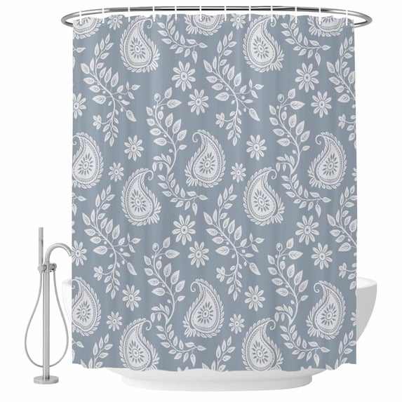 Blue Paisley Shower Curtain, Waterproof Shower Curtains for Bathroom, Ethnic Vintage Floral Botanical Abstract Washable Fabric Bathtub Curtain Set Bath Decor with 12 Hooks Extra Long 72"x96"