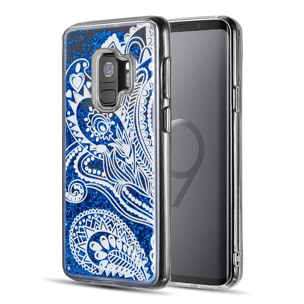 Blue Paisley Sparkling Waterfall Protective Case for Samsung Galaxy S9 Plus (Exact Perfect Fit)