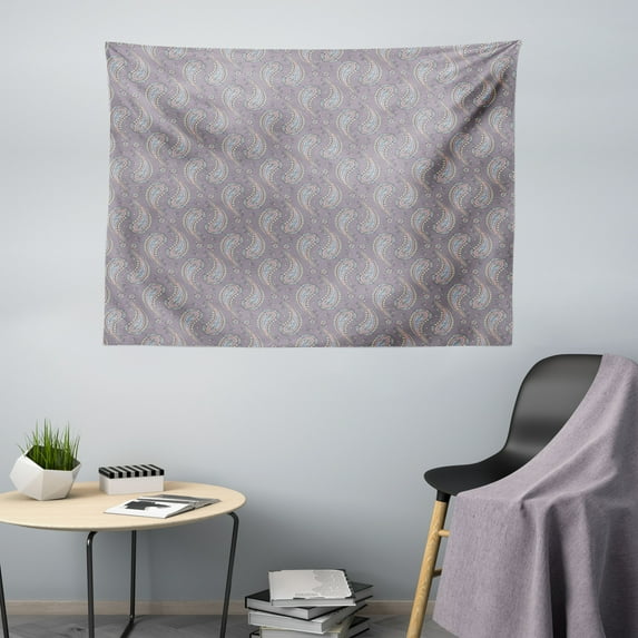 Blue Paisley Tapestry, Flowers Leaves Tear Drop Shaped Polka Dotted Backdrop Illustration, Fabric Wall Hanging Decor for Bedroom Living Room Dorm, 5 Sizes, Taupe Grey and Blush, by Ambesonne