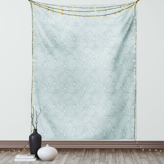 Blue Paisley Tapestry, Traditional Buta Ornament Ethnic Bicolored Pastel Tones Composition, Wall Hanging for Bedroom Living Room Dorm Decor, 40W X 60L Inches, Pale Cadet Blue, by Ambesonne