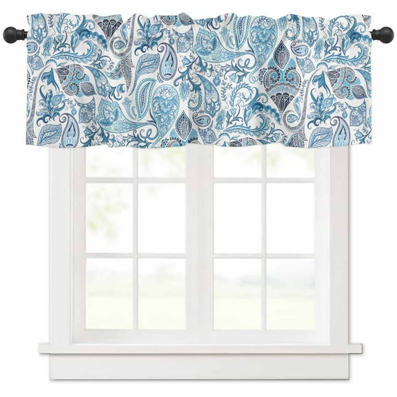 Blue Paisley Valances for Windows Farmhouse Kitchen Curtains Valances Rod Pocket Valance Curtains for Kitchen Windows Ethnic Abstract Art Vintage Window Valances for Bathroom Bedroom 54"x18"