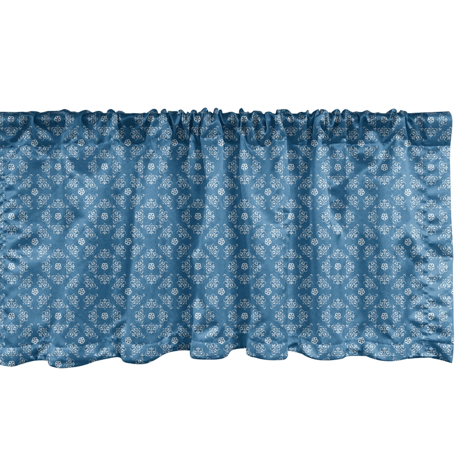 Blue Paisley Window Valance Pack of 2, Symmetrical Arrangement Curlicue