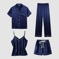 thumbnail image 1 of Blue Pajama Set Satin Pyjamas Women's Short 4 Piece Pyjamas Short Sleeve Sleepwear and Shorts Set Women Sets Leisure Suit Loungewear, 1 of 4