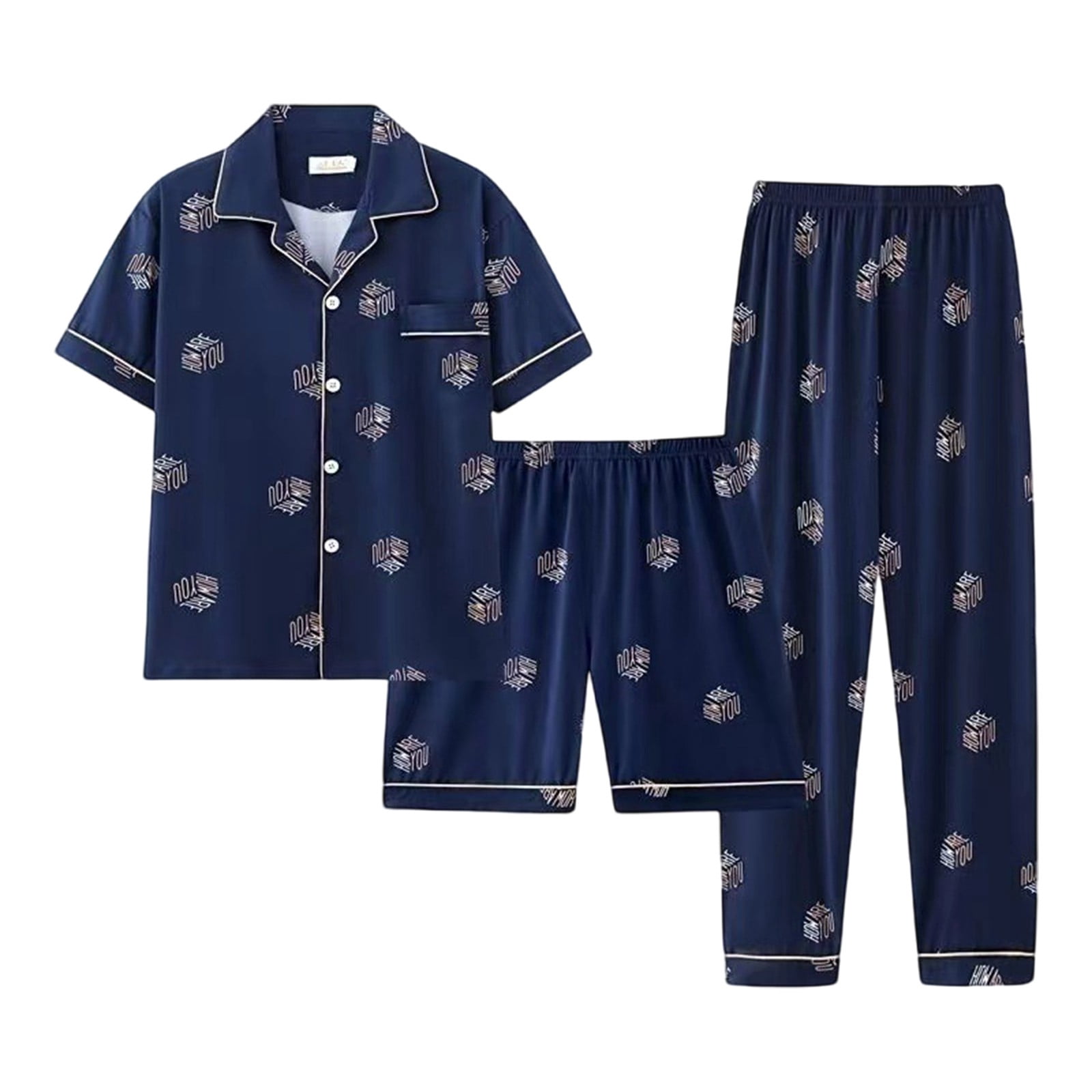 Blue Pajamas for Women Set Casual Suit Set with Long Sleeves Long Pants ...