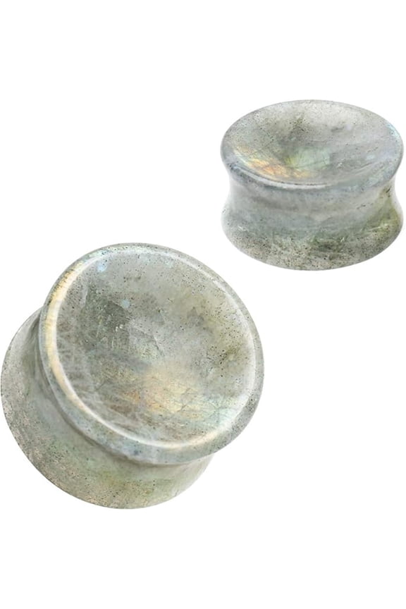 Pair of 2 GAUGE White Labradorite Stone Saddle Plug Double Flare Ear Lobe Plugs E604