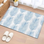 Blue Palm Leaves 2x3 Washable Rug,Summer Jungle Tropical Tree Coastal Plants Non-Slip Doormat Area Rugs for Entrance Bathroom Bedsides,Front Doormat Carpet for Kitchen Bedroom,Entryway Floor Mat