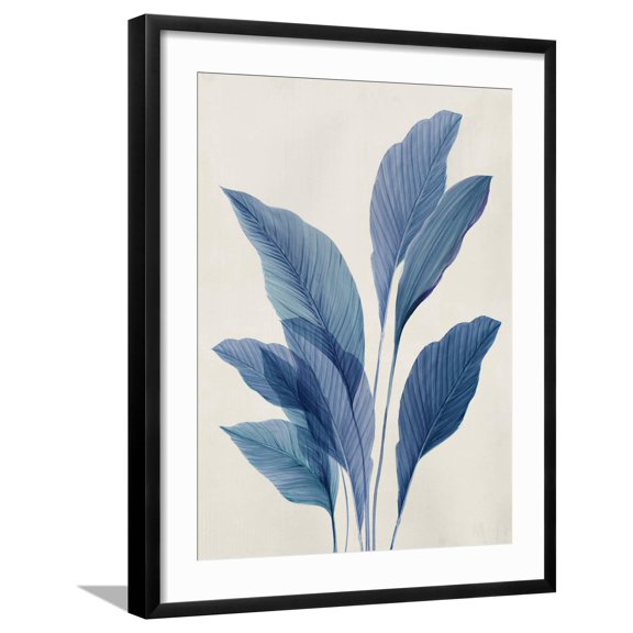 Art.com Blue Palm Leaves II Art Print by Aria K, Black Frame Wall Art, 23" x 29"