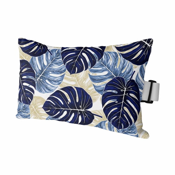 Blue Palm Leaves Outdoor Pillows for Chaise Lounge Chair Waterproof Lumbar Pillows with Insert&Strap Beach Headrest Pillow Farmhouse Summer Beige Tropical Plants Pillow for Patio Pool 11"x16"