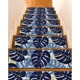 thumbnail image 1 of Blue Palm Leaves Stair Treads for Wooden Steps Indoor Runner Rug Carpet, Farmhouse Summer Beige Tropical Plants 15 Pieces Peel and Stick Staircase Step Treads Covers Washable Throw Door Mats, 30"x8", 1 of 6