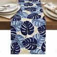 thumbnail image 1 of Blue Palm Leaves Table Runner - 60 Inch Long, Kitchen Dining Table Runner Dresser Scarves, Farmhouse Summer Beige Tropical Plants Farmhouse Decor for Coffee Tables Wedding Party Banquet, 1 of 8