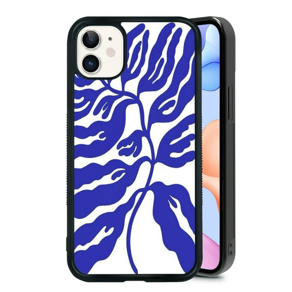 Blue Palm Leaves for iPhone 7/8/SE Case, Cute Aesthetic Artistic Leaves Shock-Absorbent Protective,Black