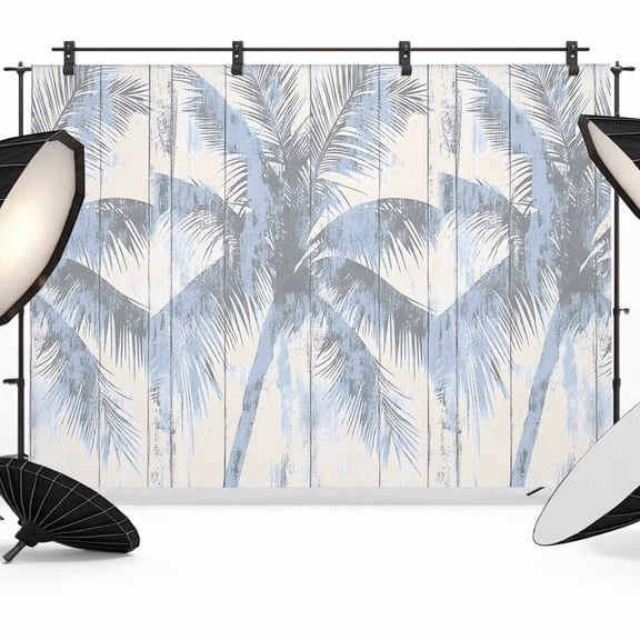 Blue Palm Tree Backdrop for Photography, Fabric Photo Background Backdrop, Vintage Wooden Summer Botanical Photo Booth Background for Portrait Photoshoot Video Wedding Studio Decoration Banner 7x5ft