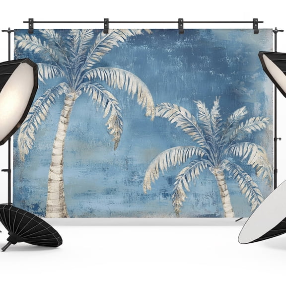 Blue Palm Tree Backdrops for Photography, Tropical Plant Summer Abstract Fabric Photo Background Sturdy Studio Props for Photo Studio, Video Recording, Booth & Photoshoot 10x8ft
