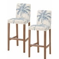 thumbnail image 1 of Blue Palm Tree Bar Stool Covers Set of 2, Coastal Summer Wooden Stretch Washable Bar Chair Covers with Backs, Removable Pub Counter Height Chair Cover for Kitchen Dining Room Cafe, 1 of 7