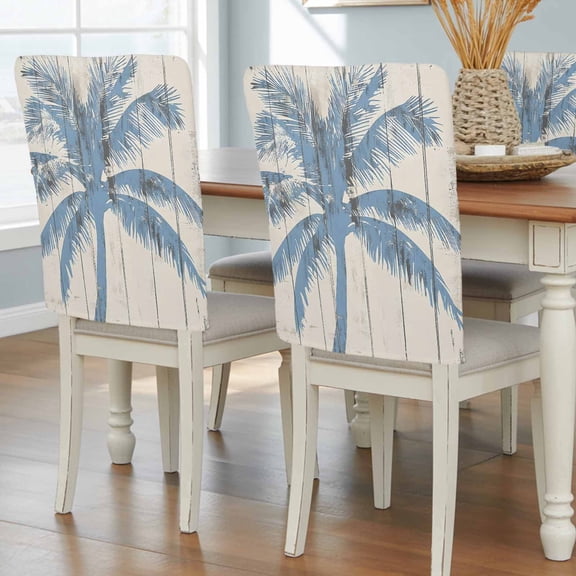 Blue Palm Tree Chair Back Covers, Removable Chair Covers for Dining Chairs Set of 4, Washable Chairs Slipcovers Back Seat Protector for Wedding Party 19"x20"