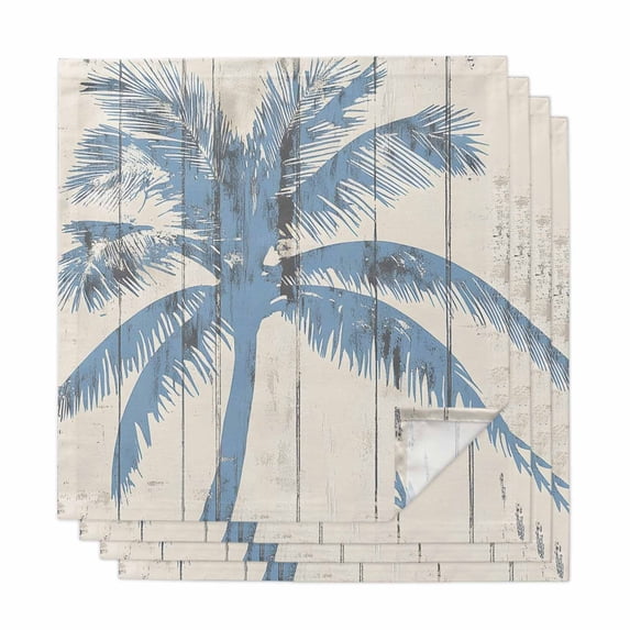 Blue Palm Tree Cloth Napkins, Coastal Summer Vintage Washable and Reusable Dinner Napkins Set of 4, Table Napkin for Kitchen Party Birthday Wedding Hotel Housewarming 20"x20"