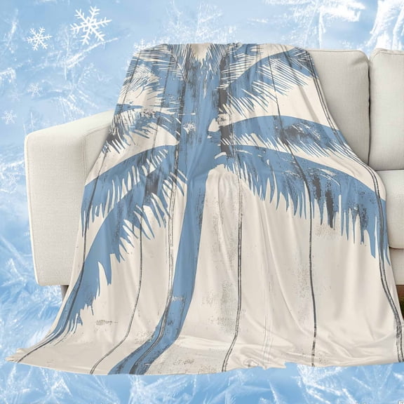 Blue Palm Tree Cooling Blanket, Lightweight Breathable Summer Throw Blanket with Double Sided Cold Effect, Coastal Summer Vintage Picnic Beach Blankets Bed Sheet for Hot Sleepers 30"x40"