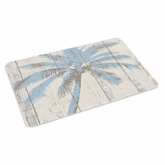 Blue Palm Tree Doormat Outdoor Entrance 16"x24", Tropical Beach Antique Wood Grain Summer Absorb Moisture Dirt Door Mats, Non-Slip Rubber Backing Floor Mats Indoor, Low-Profile Front Door Rugs