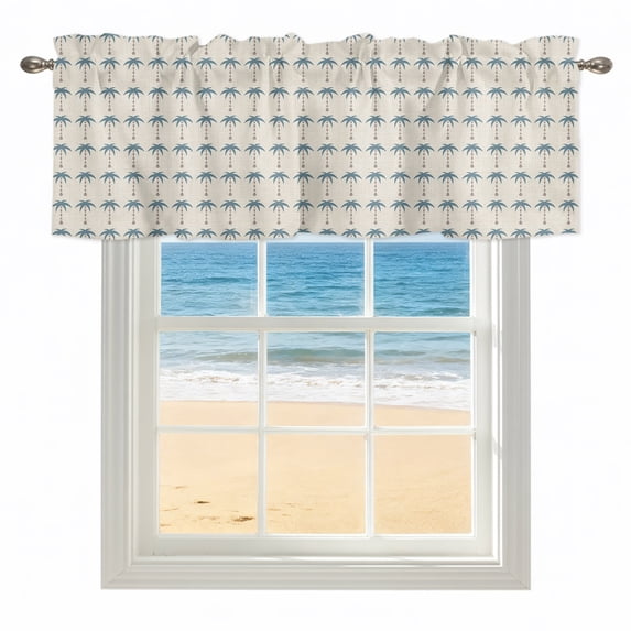 Blue Palm Tree Kitchen Valances for Windows 42x12 Inch Kitchen Curtains ...