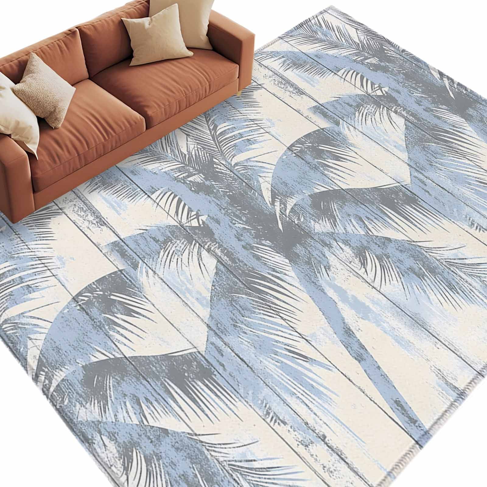 Blue Palm Tree Large Area Rugs for Bedroom Living Room, Soft Non Slip ...