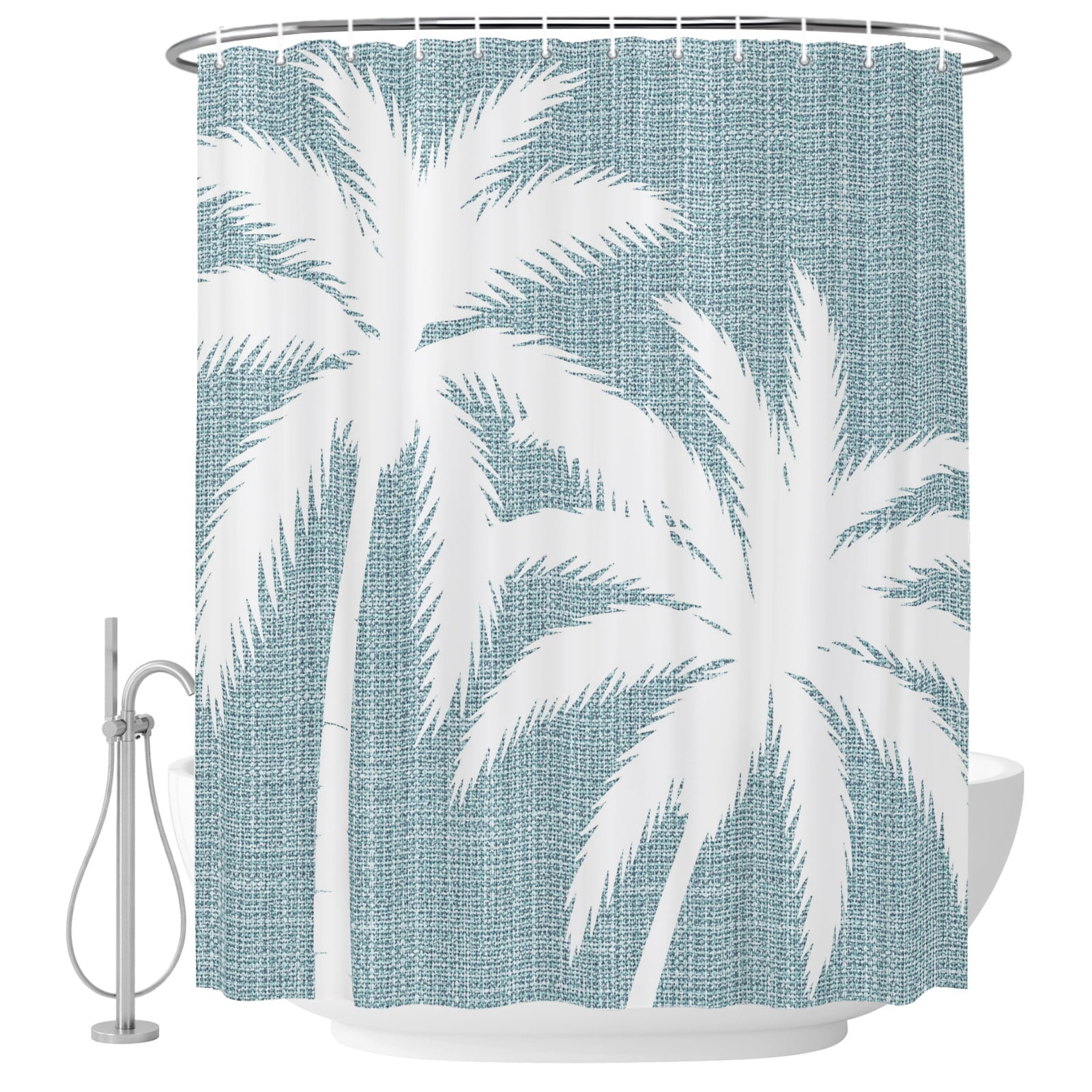 Blue Palm Tree Shower Curtain for Bathroom, Summer Tropical Beach ...