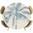 thumbnail image 1 of Blue Palm Tree Table Cloth, Round Fitted Tablecloths with Elastic Edge, Coastal Summer Wooden Wipeable Waterproof Table Cover for Kitchen Wedding 55-60 Inches, 1 of 4