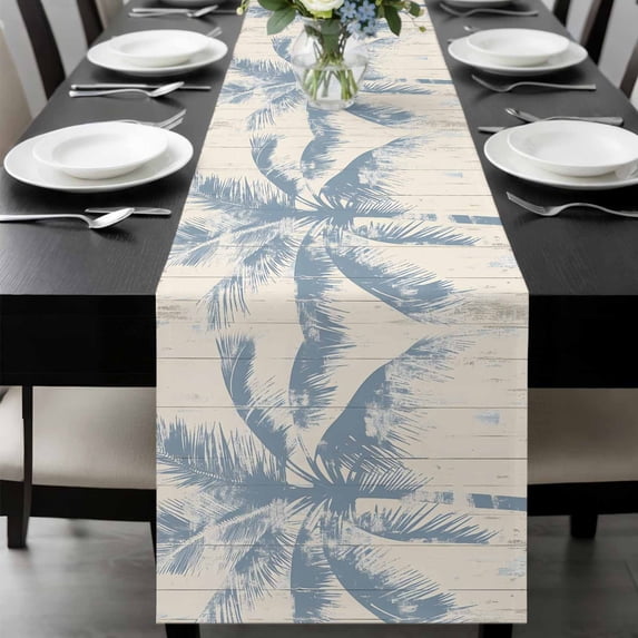 Blue Palm Tree Table Runner 48 Inches Long, Coastal Summer Wooden ...