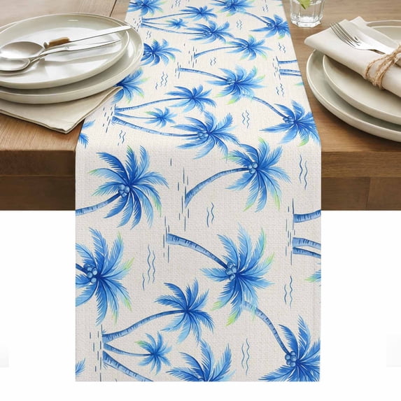 Blue Palm Tree Table Runner Summer Tropical Plants Modern Gradient ...