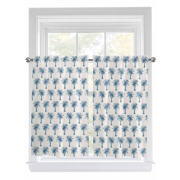 Blue Palm Trees 2 Panel Kitchen Curtains for Windows, Summer Botanical Tropical Plants Bathroom Privacy Curtain, Home Décor Window Treatment for Bedroom/Living Room 55"x45"