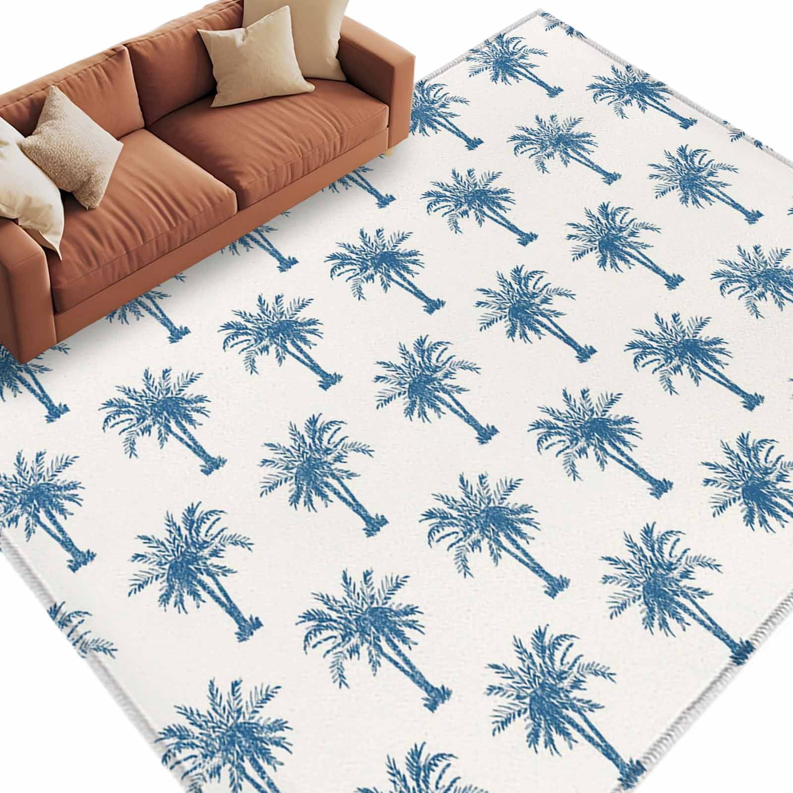 Blue Palm Trees Area Rugs Collection 6'x9', Summer Botanical Tropical ...