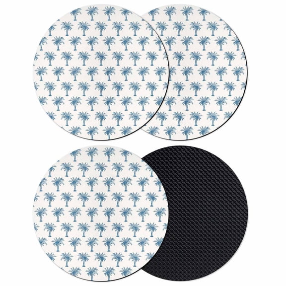 Blue Palm Trees Coasters Set of 4, Absorbent Coasters for Drinks, Summer Botanical Tropical Plants Coaster for Desk Coffee Table Protection, Home Decor House Warming Gifts 4"