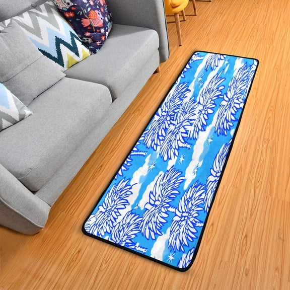 Blue Palm Trees Elegant Area Rug 72" x 24" Non-Slip Polyester with Cotton Padding