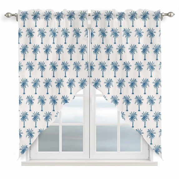 Blue Palm Trees Swag Valances for Windows, Kitchen Curtains 36 Inch Length 2 Panels Set, Summer Botanical Tropical Plants Short Curtains for Small Windows Rod Pocket Cafe Curtains Drapes 28"x36"