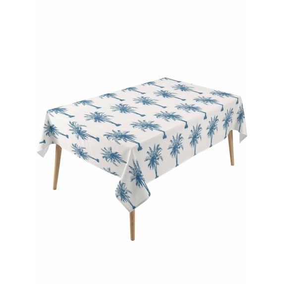 Blue Palm Trees Table Cloth, Waterproof Tablecloth for Rectangle Tables, Summer Botanical Tropical Plants Reusable Washable Fabric Table Cover for Restaurant Kitchen Dining Tables 60"x120"