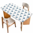 thumbnail image 1 of Blue Palm Trees Table Cloths for 5 Foot Rectangle Tables, Summer Botanical Tropical Plants Patio Waterproof Elastic Fitted Tablecloths, Washable Rectangular Table Cover for Camping, 1 of 8