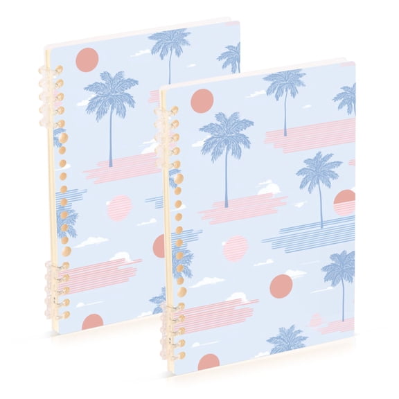 Blue Palm Trees with Pink Wave Sun Notebook Detachable Coil Notebook Diary Plan Book A5 Size 60 Pages 1 Pack